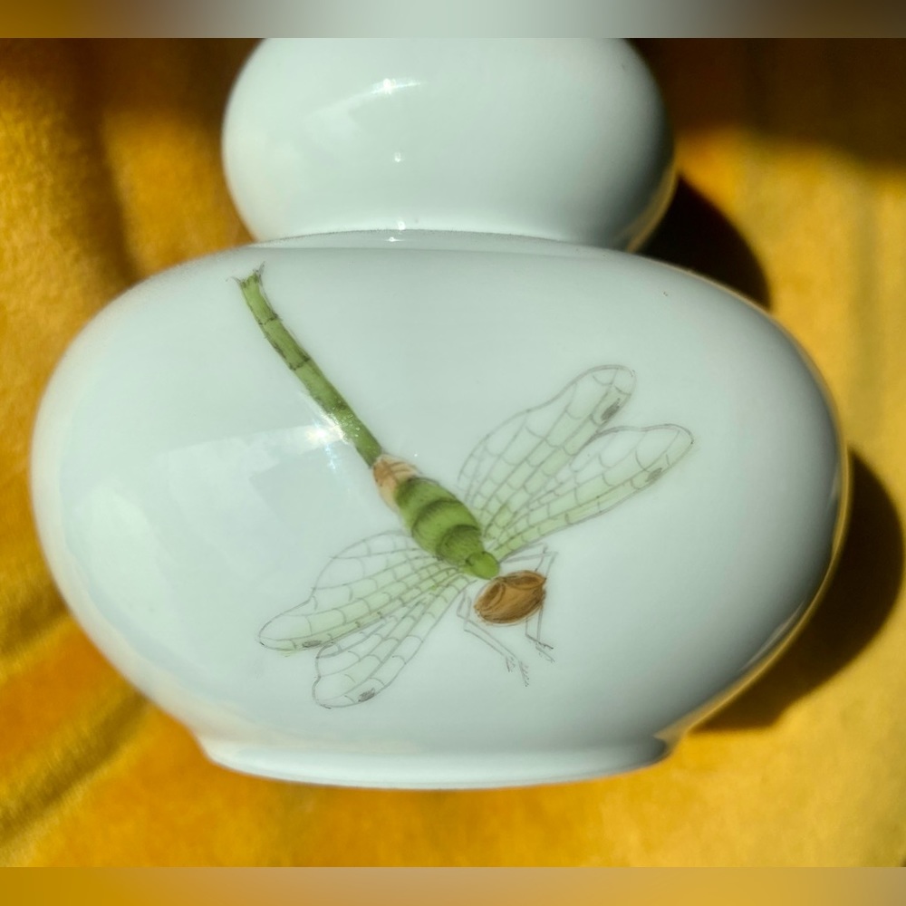 SOLD Vintage Trio of Dragonfly Vases (3) by Bo Jia Hand Painted Gift Rare